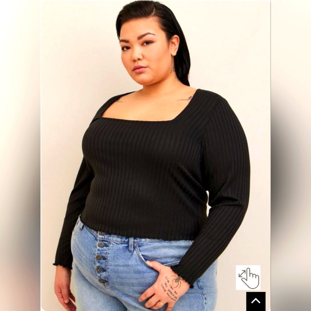 Torrid Black Square Neck Rib Knit Long Sleeve Knit Top 2X Fall Cozy Goth